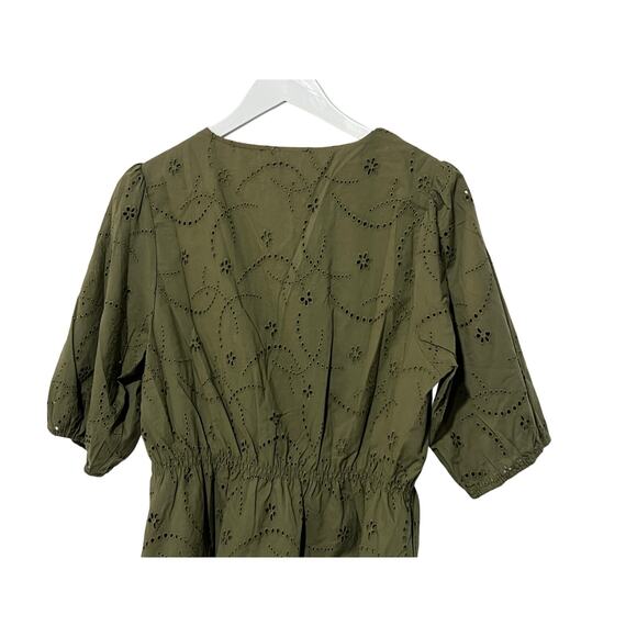 SANCTUARY TOP WOMENS SIZE XLARGE COTTON EYELET BUTTON FRONT BLOUSE GREEN NEW - Picture 11 of 14